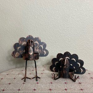 Turkey Fall Thanksgiving Decor Tea Light Metal Candle Holder Set of 2